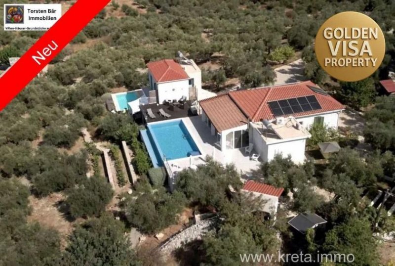 Tsivaras Kreta, Tsivaras freistehende Villa mit Gästehaus priv. Pool Meerblick Haus kaufen